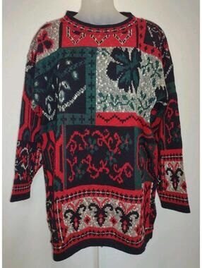 Vintage 80s Frascati USA Folk Clover Pattern Sweater Acrylic Women’s Size 40